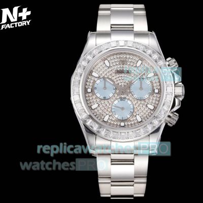 N+ Factory Swiss Copy Rolex 7750 Chronograph Daytona Iced Out Diamond Dial 904L Watch 